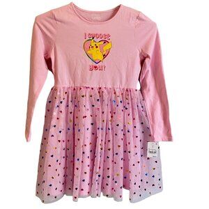 Pokemon Pikachu I Choose You! Pink Sparkle Heart Tutu Dress Girl's Med 7 NEW NWT
